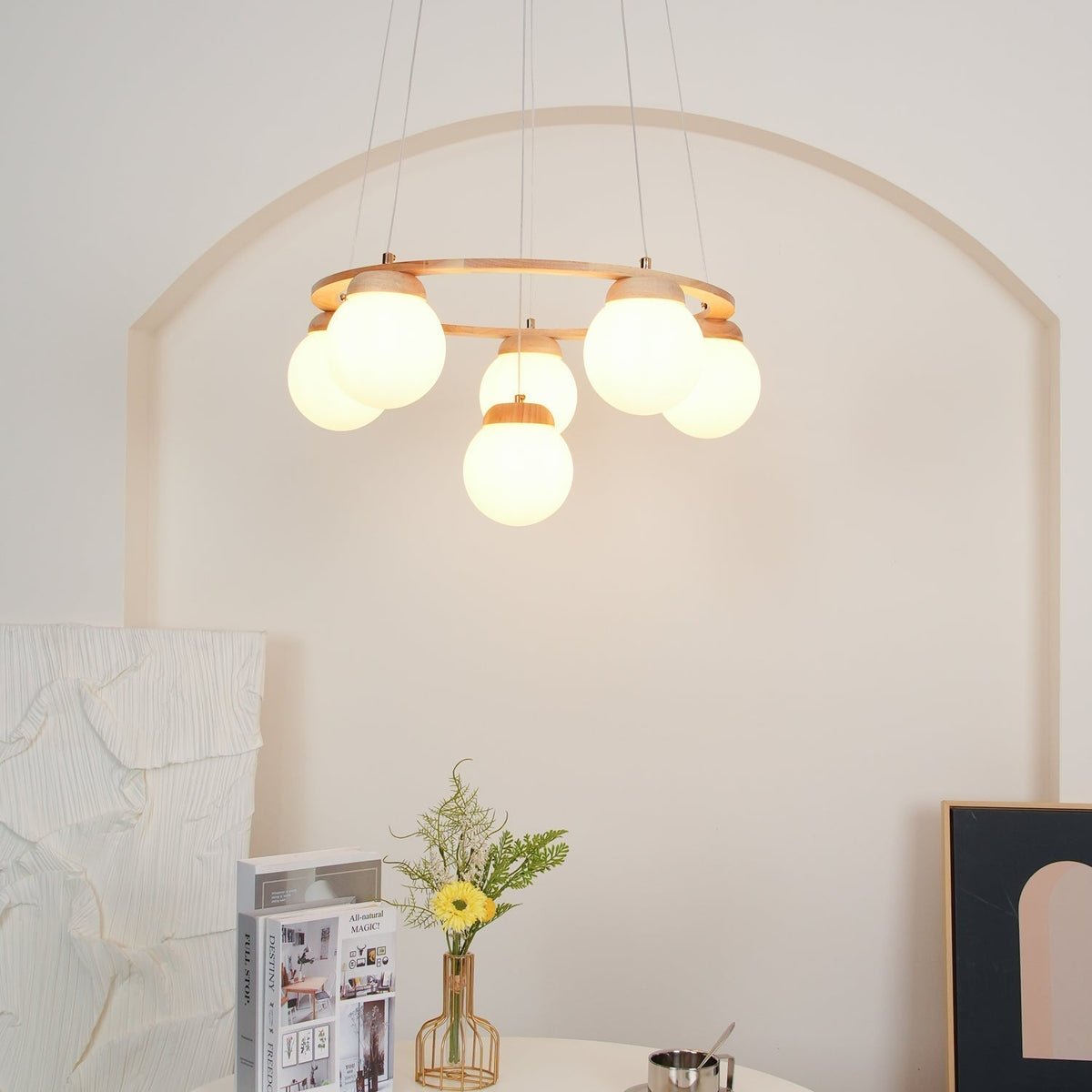 Lustra Lustre en Bois avec Anneau et Globes - Neutralighting