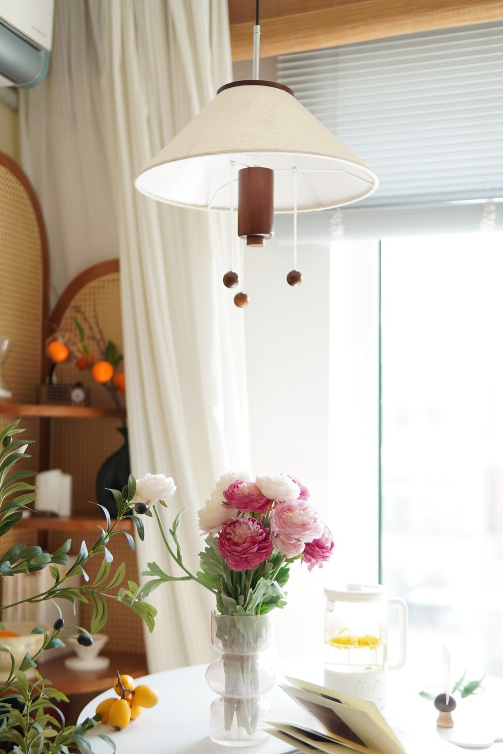 Zathee Nordic Art Classique Bois Tissu Pendentif Lampe - Neutralighting