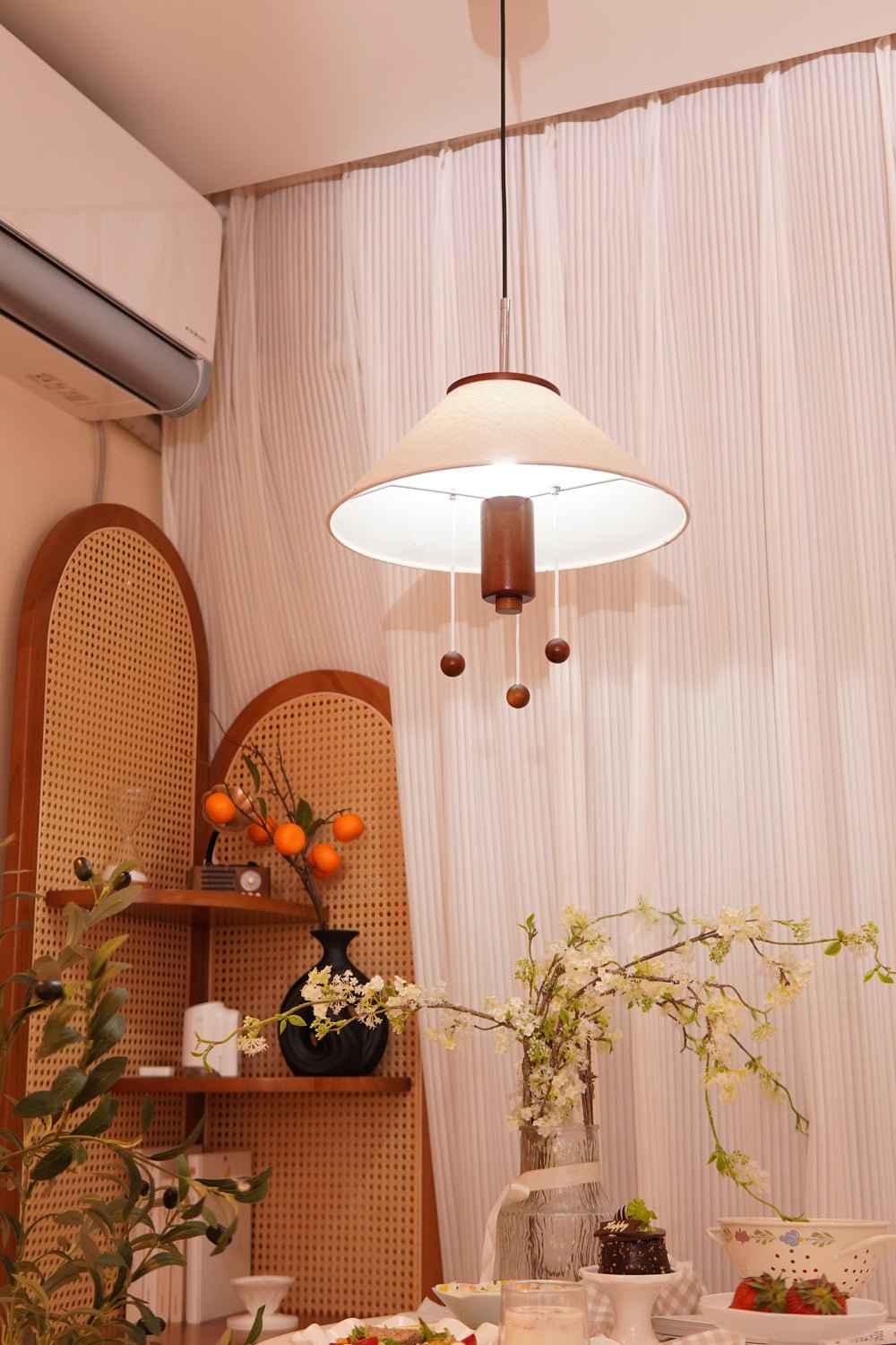 Zathee Nordic Art Classique Bois Tissu Pendentif Lampe - Neutralighting