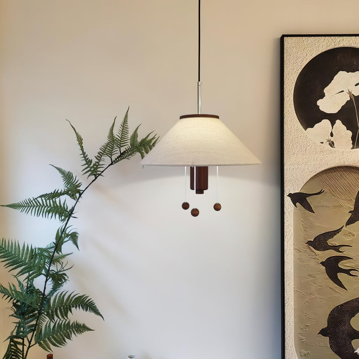 Zathee Nordic Art Classique Bois Tissu Pendentif Lampe - Neutralighting