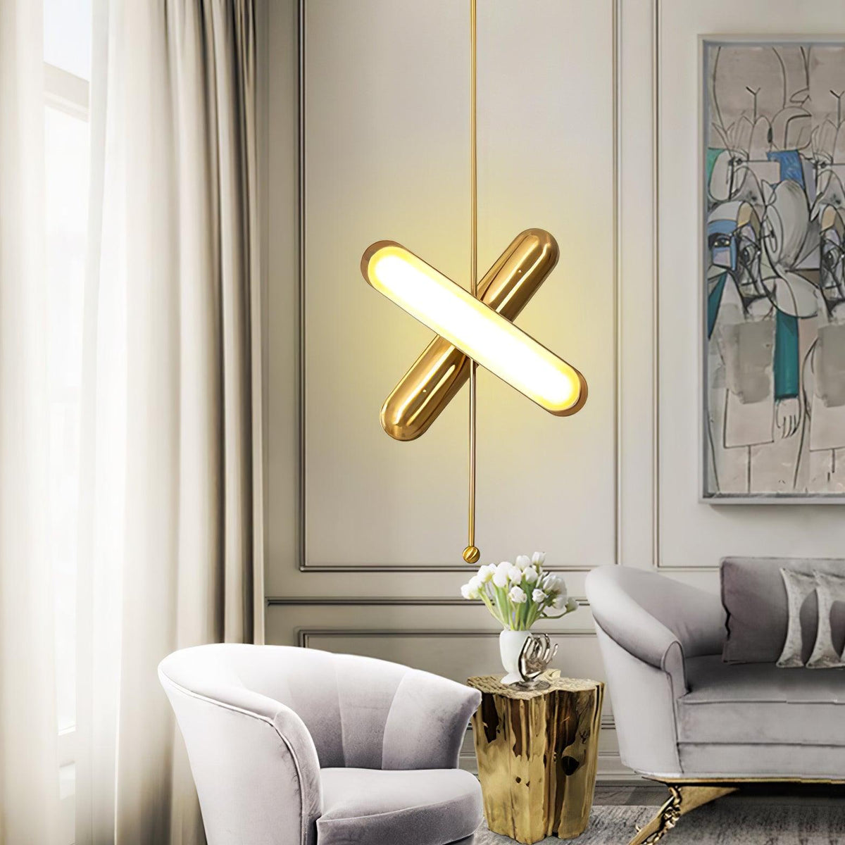 Lyvinaris Suspension linéaire géométrique en laiton - Neutralighting