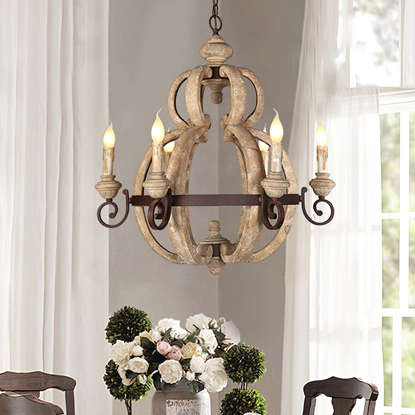 Cumaryra Lustre Traditionnel en Bois et Métal Sculpté à La Main - Neutralighting