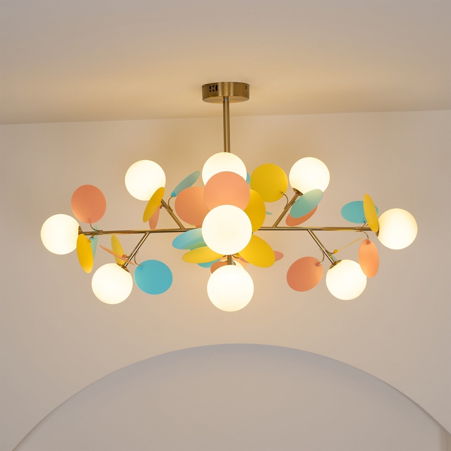 Lustra Chandelier Arbre Blanc Cassé à Huit Abat-jours Ouverts - Neutralighting