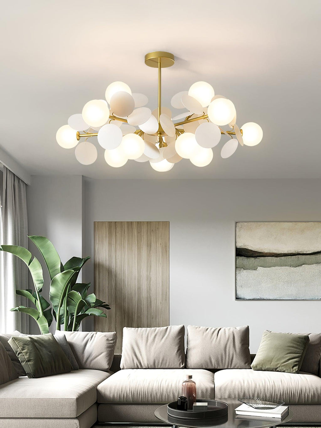 Lustra Chandelier Arbre Blanc Cassé à Huit Abat-jours Ouverts - Neutralighting