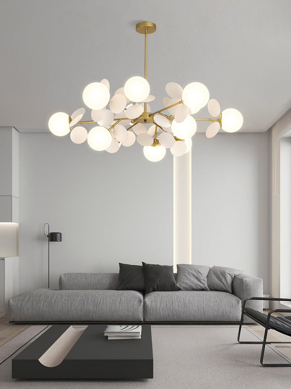 Lustra Chandelier Arbre Blanc Cassé à Huit Abat-jours Ouverts - Neutralighting