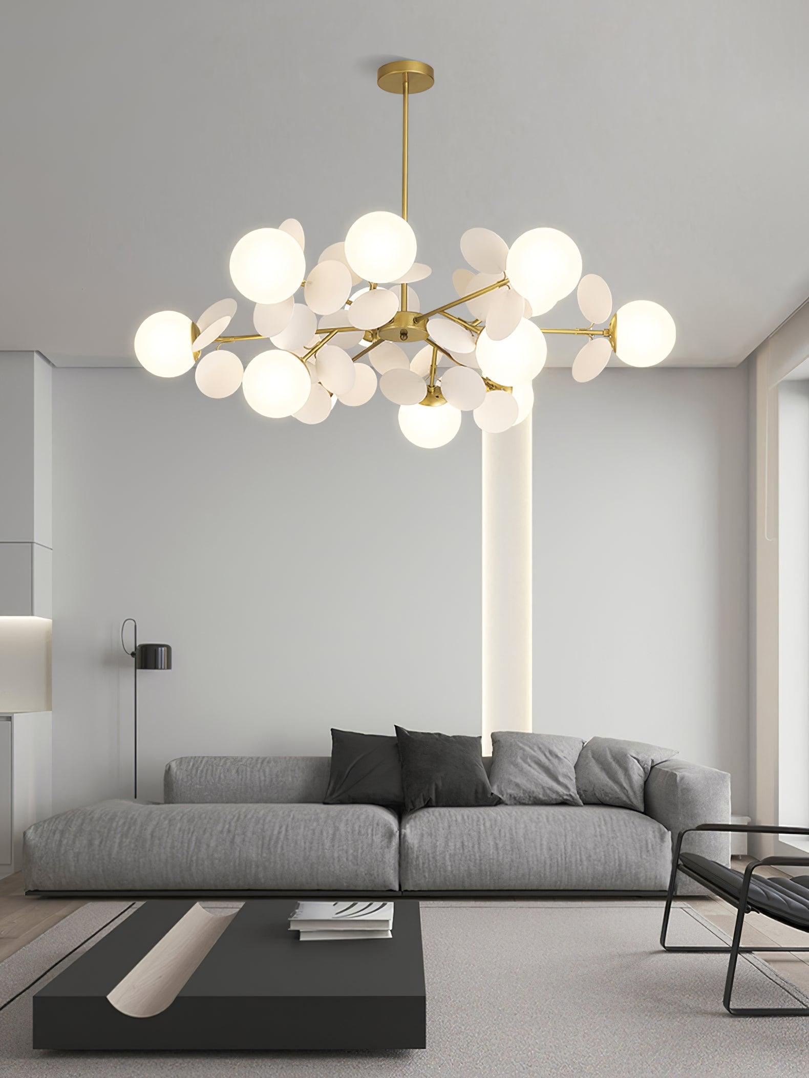 Lustra Chandelier Arbre Blanc Cassé à Huit Abat-jours Ouverts - Neutralighting