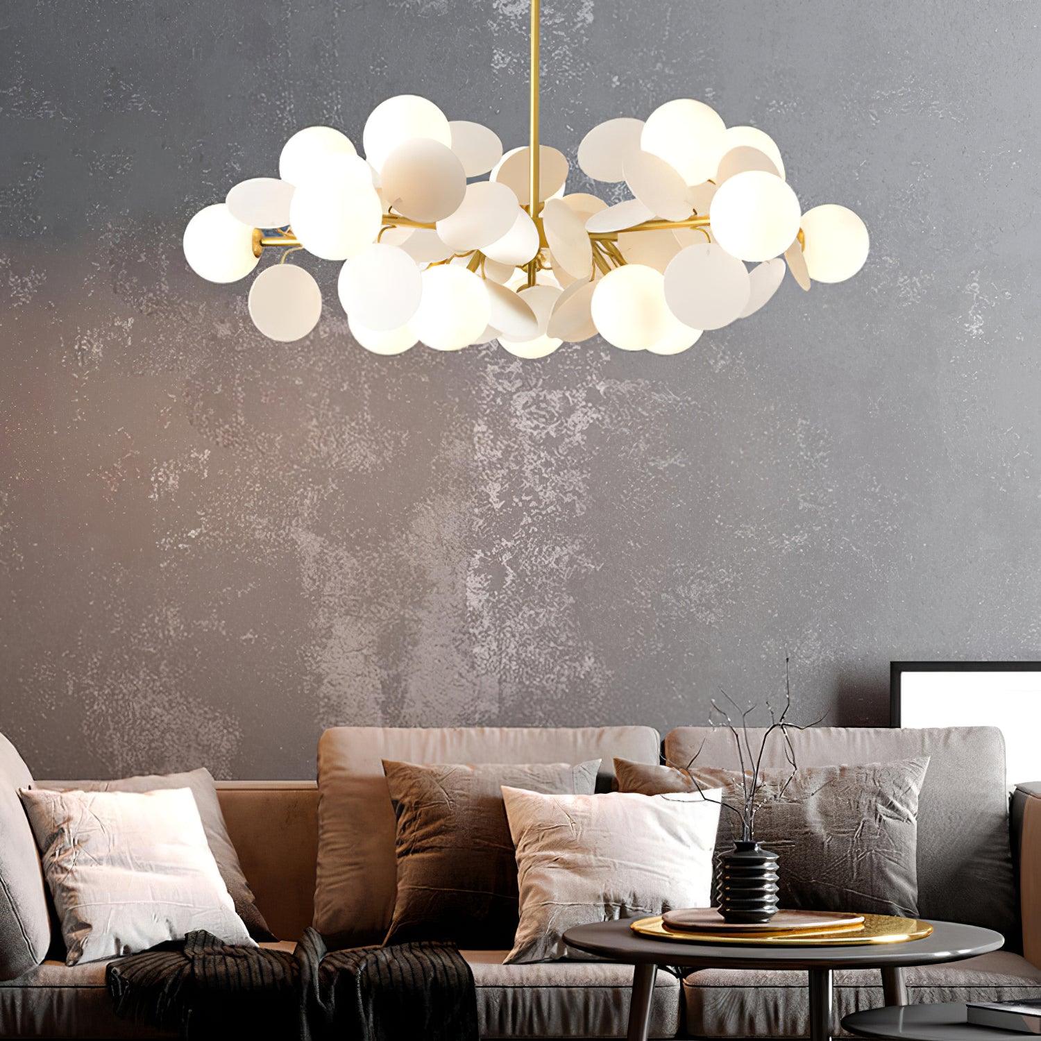 Lustra Chandelier Arbre Blanc Cassé à Huit Abat-jours Ouverts - Neutralighting