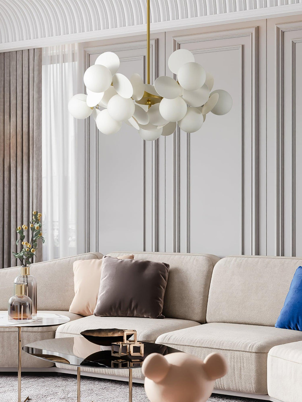 Lustra Chandelier Arbre Blanc Cassé à Huit Abat-jours Ouverts - Neutralighting