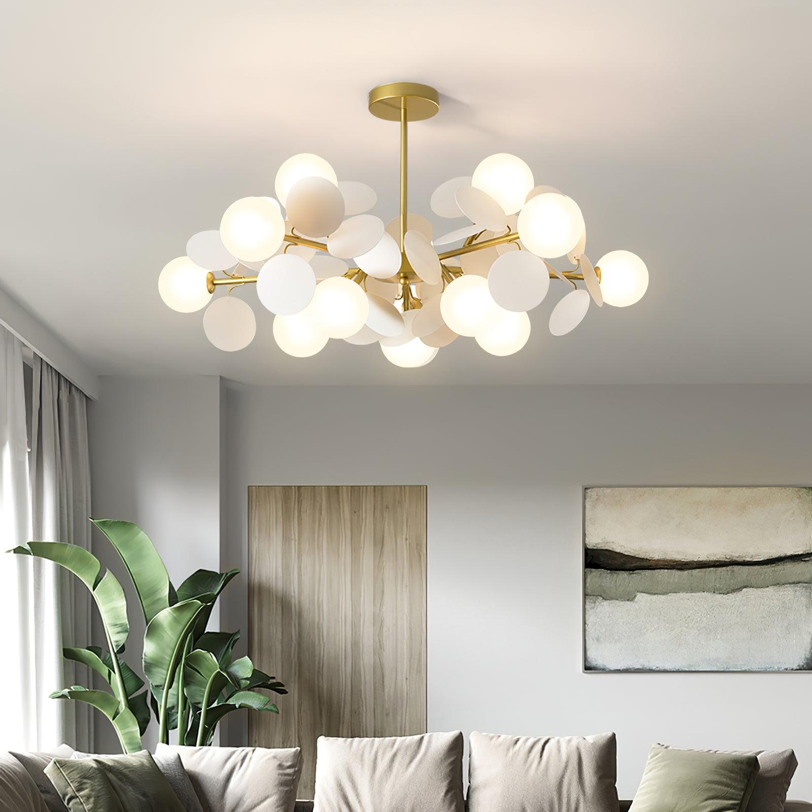 Lustra Chandelier Arbre Blanc Cassé à Huit Abat-jours Ouverts - Neutralighting
