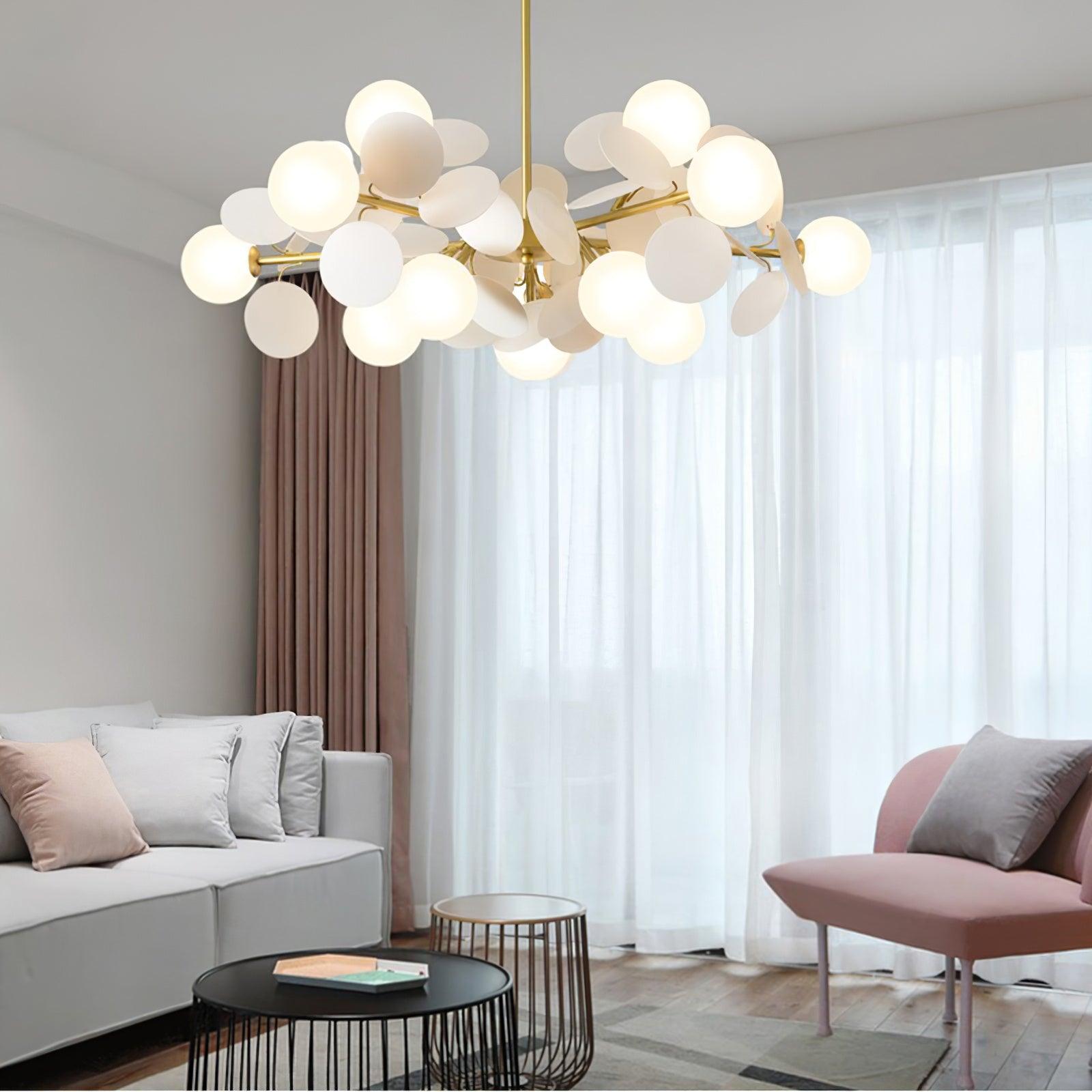 Lustra Chandelier Arbre Blanc Cassé à Huit Abat-jours Ouverts - Neutralighting