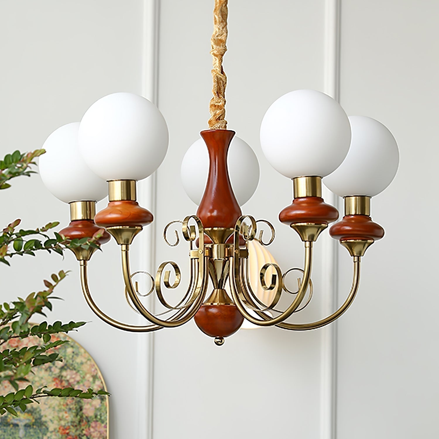 Lustra Chandelier Abat-jours Verts Bras Courbés en Or - Neutralighting