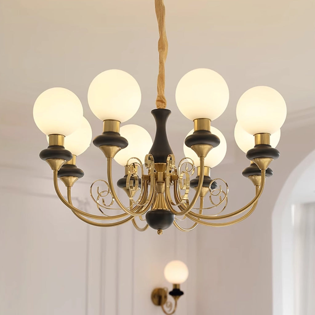 Lustra Chandelier Abat-jours Verts Bras Courbés en Or - Neutralighting