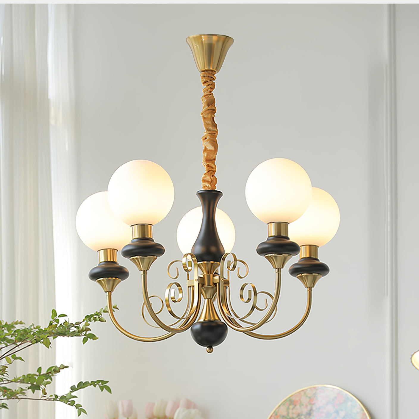 Lustra Chandelier Abat-jours Verts Bras Courbés en Or - Neutralighting