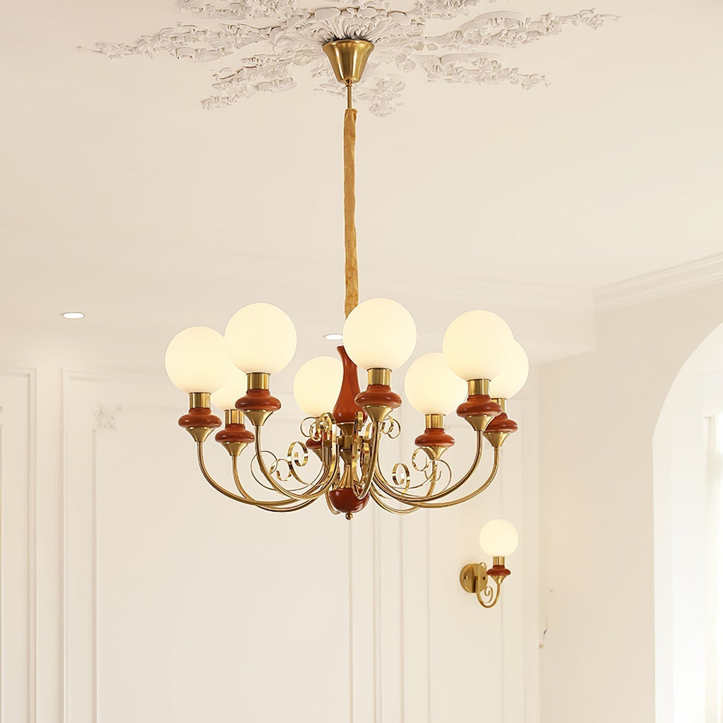 Lustra Chandelier Abat-jours Verts Bras Courbés en Or - Neutralighting
