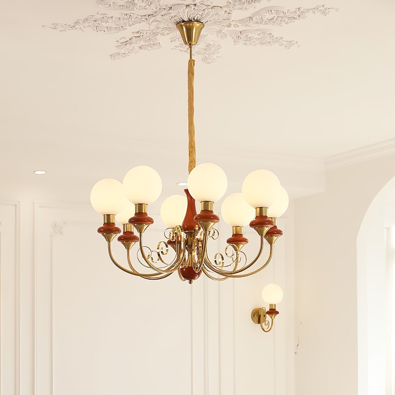Lustra Chandelier Abat-jours Verts Bras Courbés en Or - Neutralighting