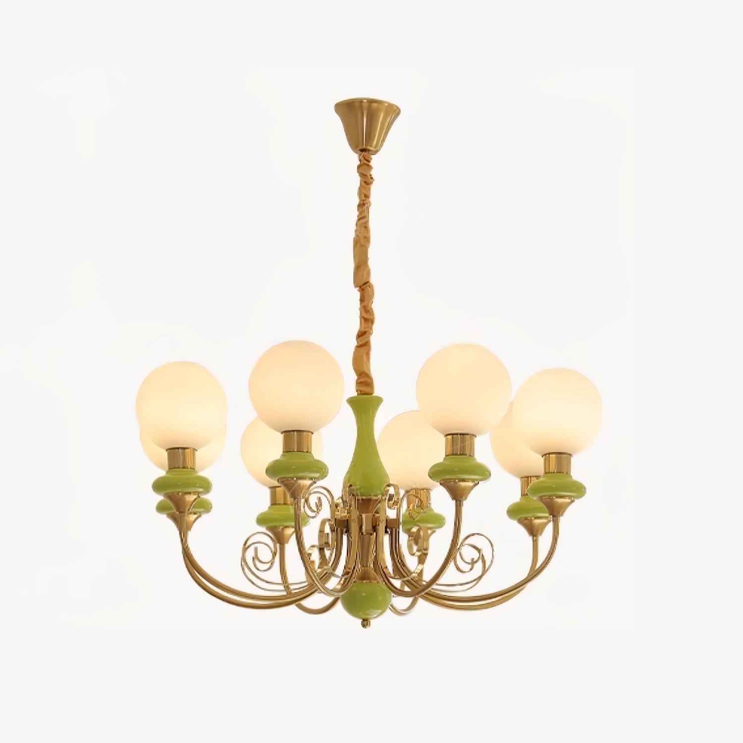 Lustra Chandelier Abat-jours Verts Bras Courbés en Or - Neutralighting