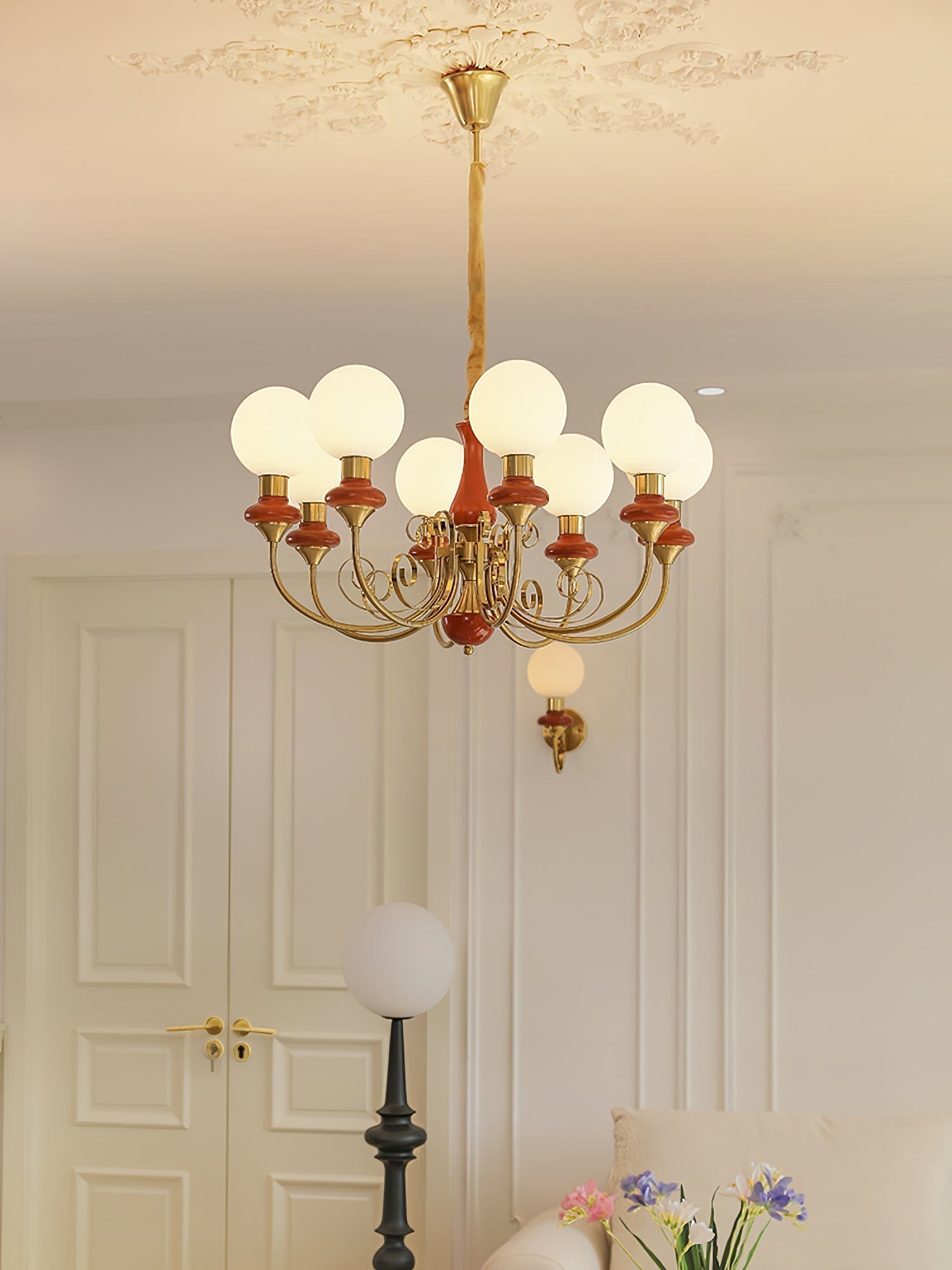 Lustra Chandelier Abat-jours Verts Bras Courbés en Or - Neutralighting