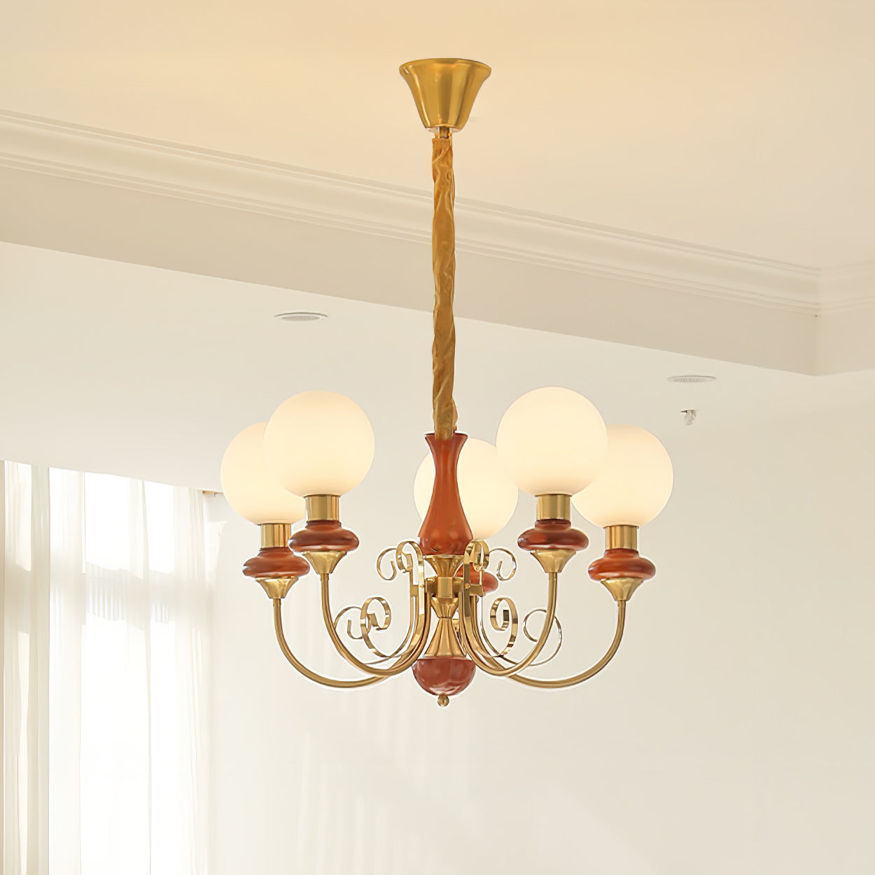 Lustra Chandelier Abat-jours Verts Bras Courbés en Or - Neutralighting