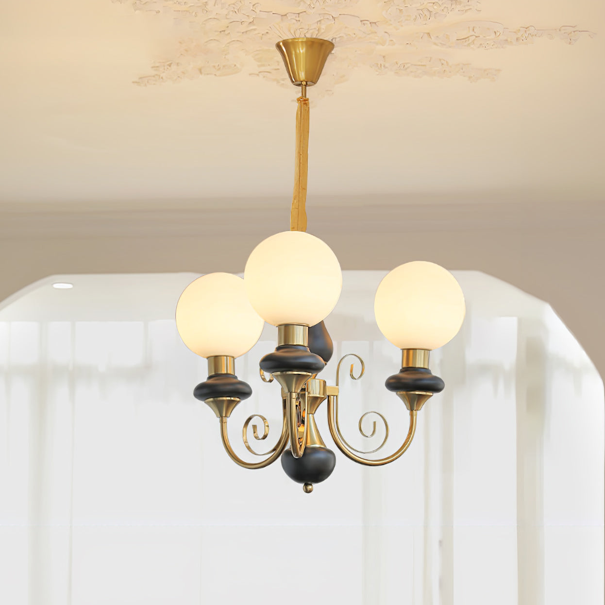 Lustra Chandelier Abat-jours Verts Bras Courbés en Or - Neutralighting