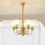 Lustra Chandelier Abat-jours Verts Bras Courbés en Or - Neutralighting