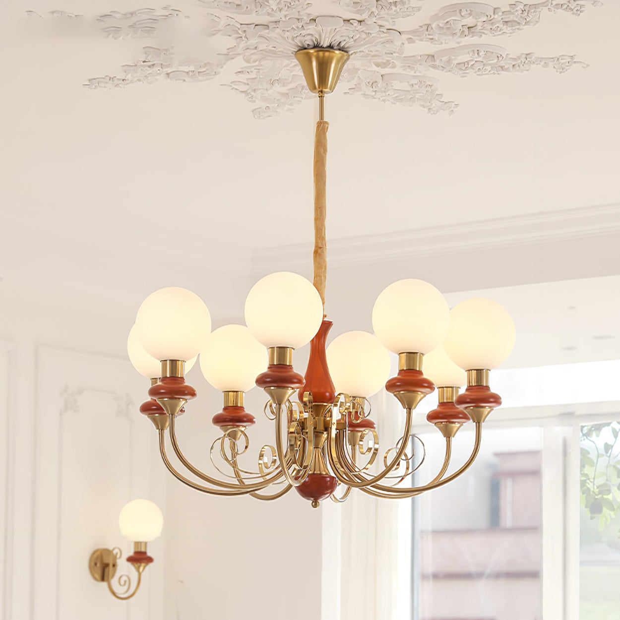 Lustra Chandelier Abat-jours Verts Bras Courbés en Or - Neutralighting