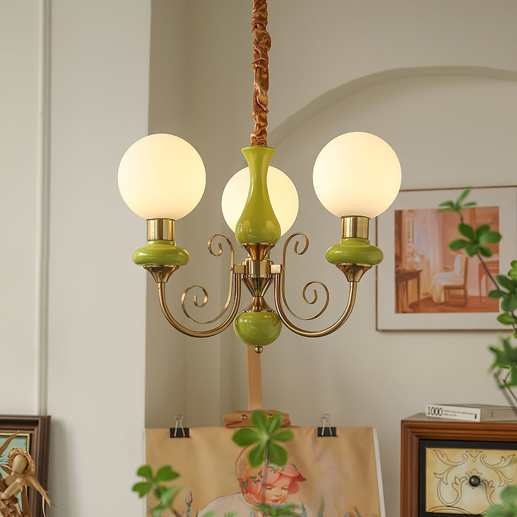 Lustra Chandelier Abat-jours Verts Bras Courbés en Or - Neutralighting