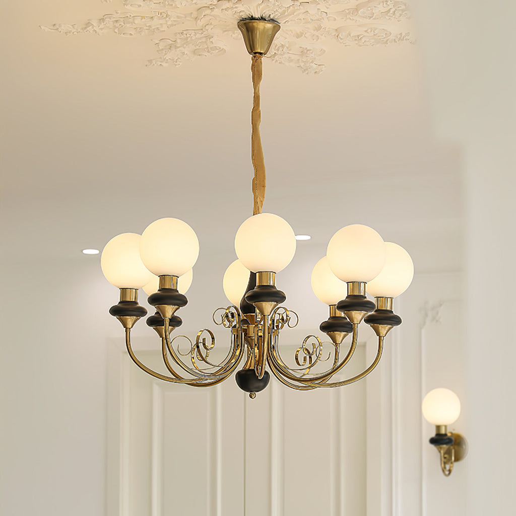 Lustra Chandelier Abat-jours Verts Bras Courbés en Or - Neutralighting