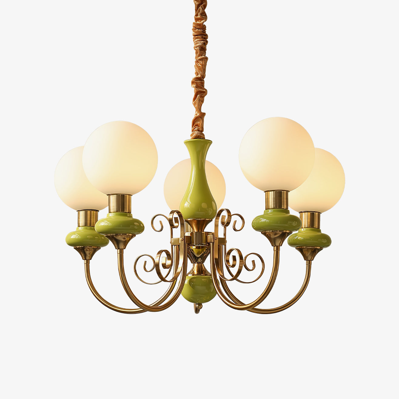 Lustra Chandelier Abat-jours Verts Bras Courbés en Or - Neutralighting