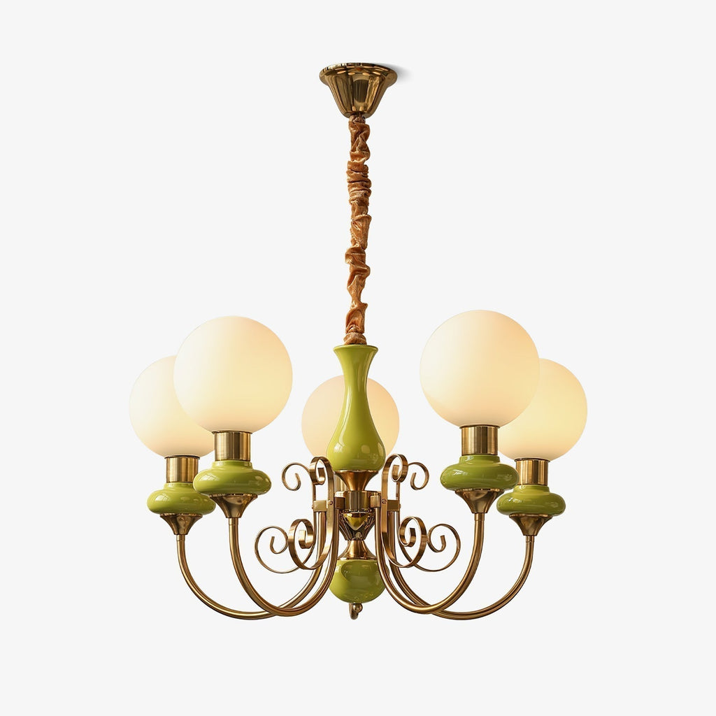 Lustra Chandelier Abat-jours Verts Bras Courbés en Or - Neutralighting