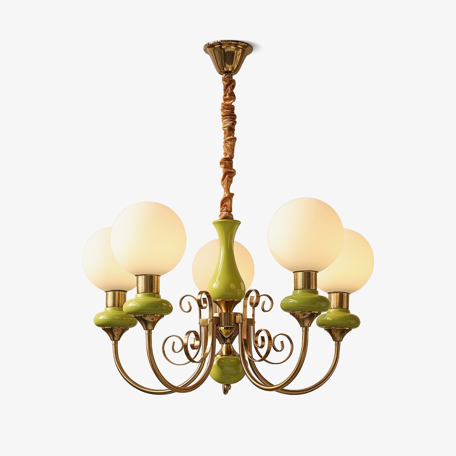 Lustra Chandelier Abat-jours Verts Bras Courbés en Or - Neutralighting