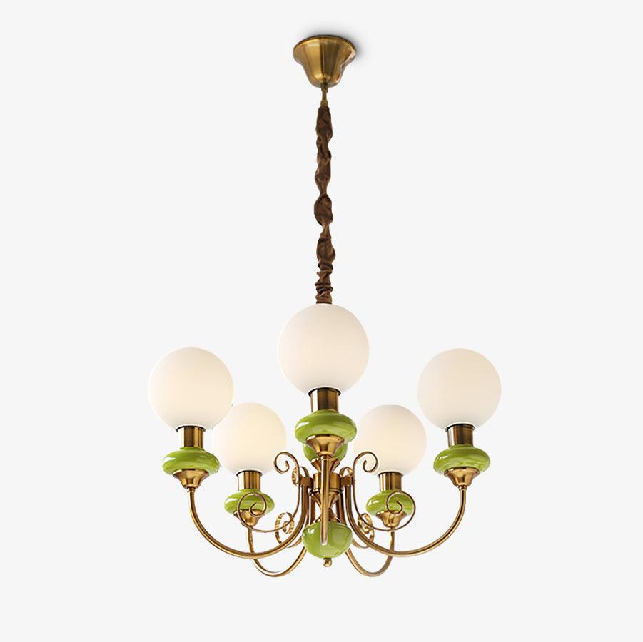 Lustra Chandelier Abat-jours Verts Bras Courbés en Or - Neutralighting