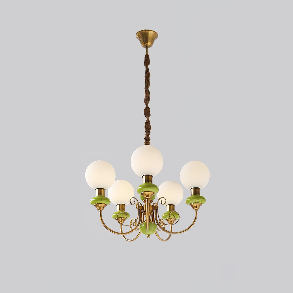 Lustra Chandelier Abat-jours Verts Bras Courbés en Or - Neutralighting