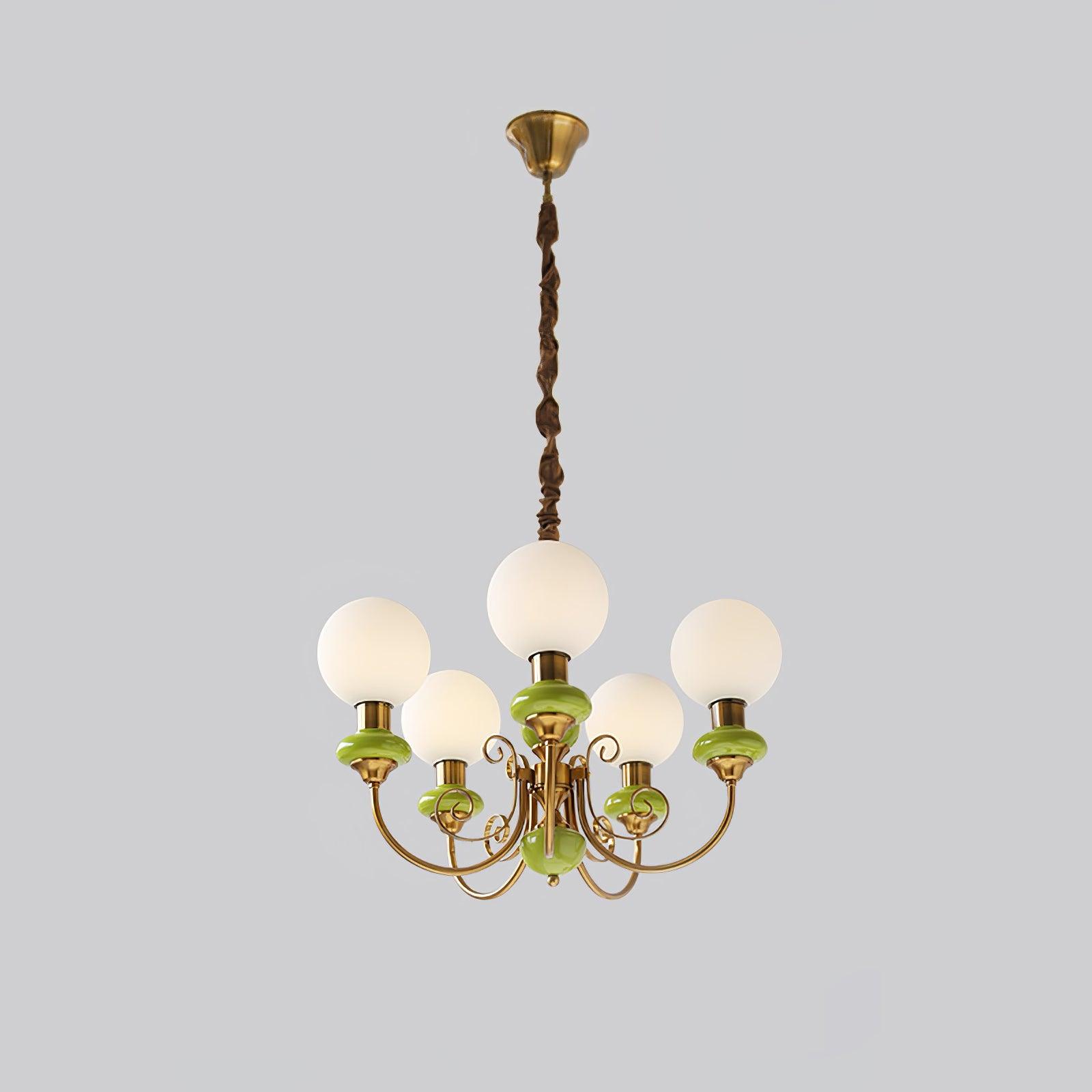 Lustra Chandelier Abat-jours Verts Bras Courbés en Or - Neutralighting