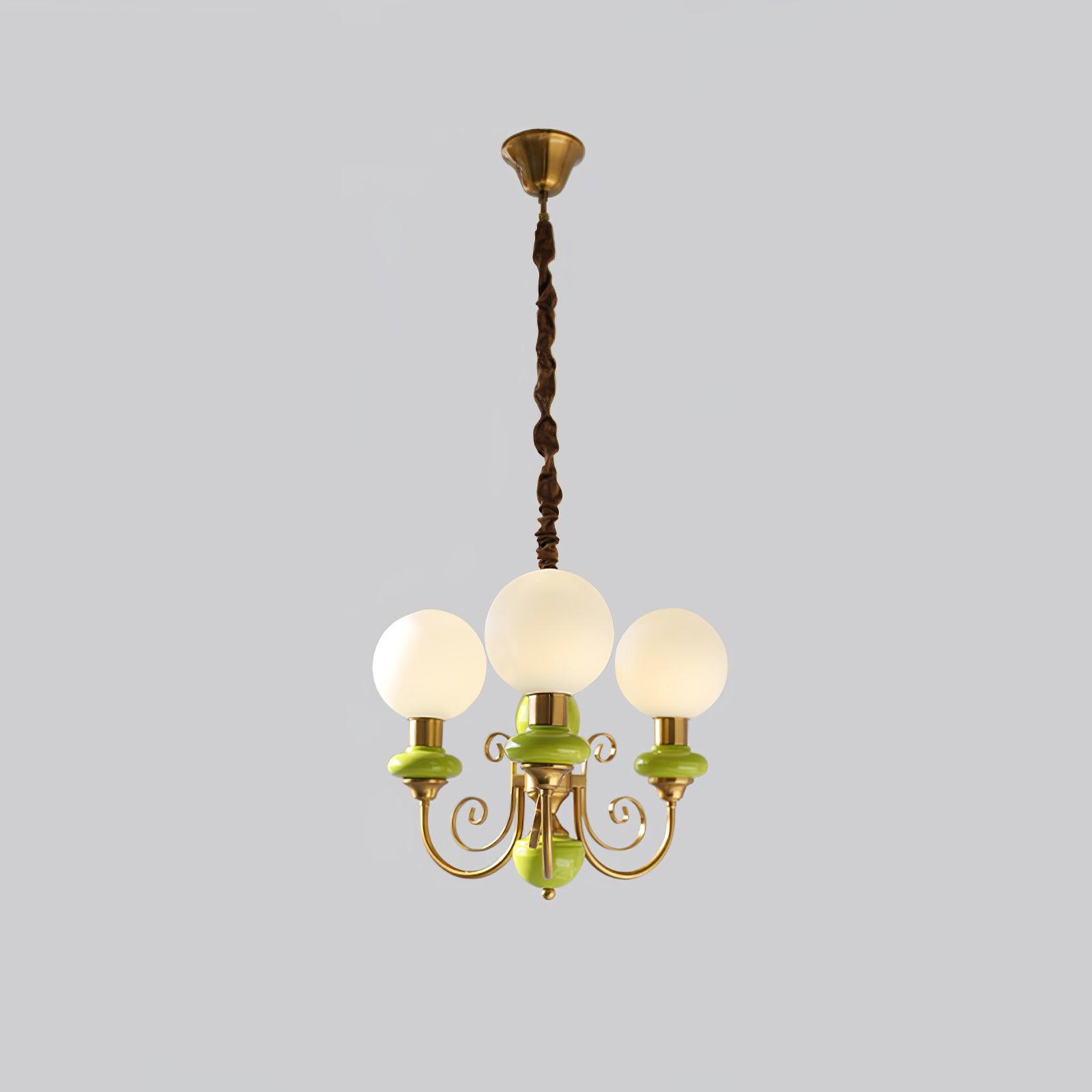 Lustra Chandelier Abat-jours Verts Bras Courbés en Or - Neutralighting