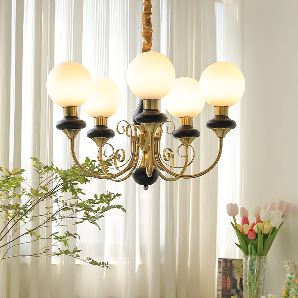 Lustra Chandelier Abat-jours Verts Bras Courbés en Or - Neutralighting
