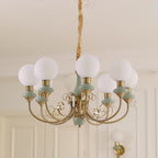Lustra Chandelier Abat-jours Verts Bras Courbés en Or - Neutralighting