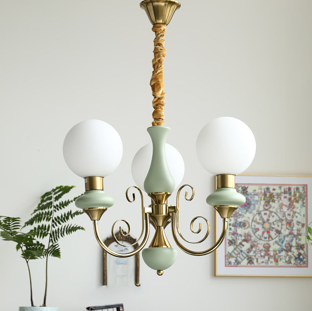 Lustra Chandelier Abat-jours Verts Bras Courbés en Or - Neutralighting