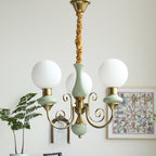 Lustra Chandelier Abat-jours Verts Bras Courbés en Or - Neutralighting