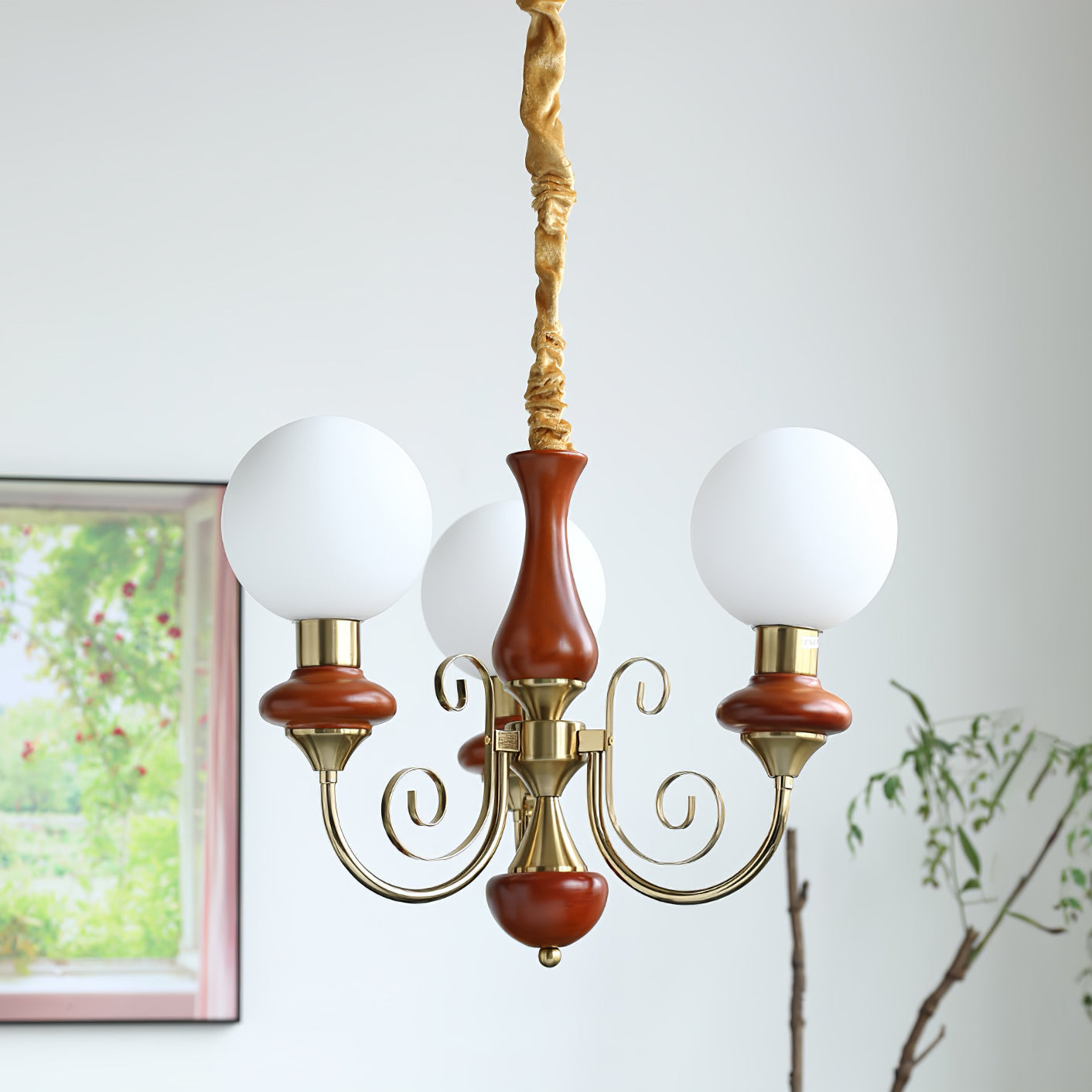Lustra Chandelier Abat-jours Verts Bras Courbés en Or - Neutralighting
