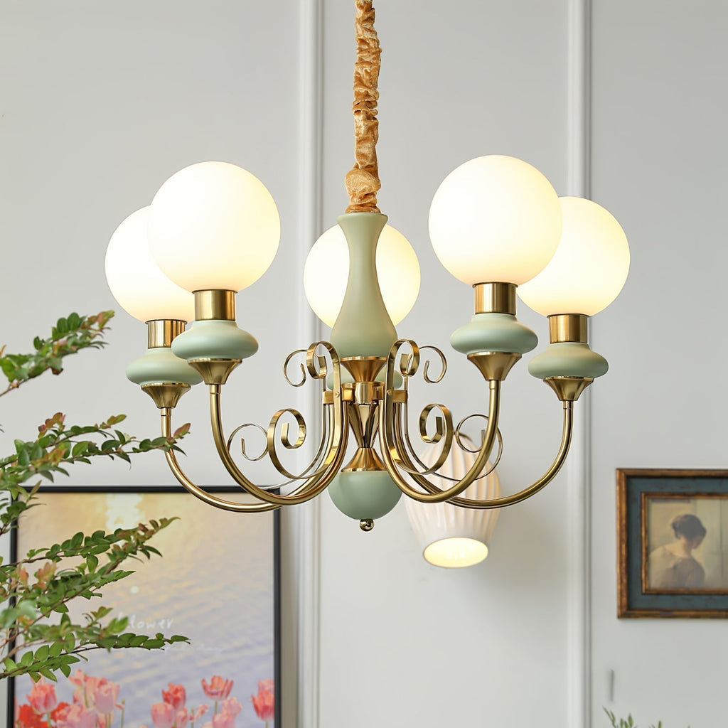 Lustra Chandelier Abat-jours Verts Bras Courbés en Or - Neutralighting