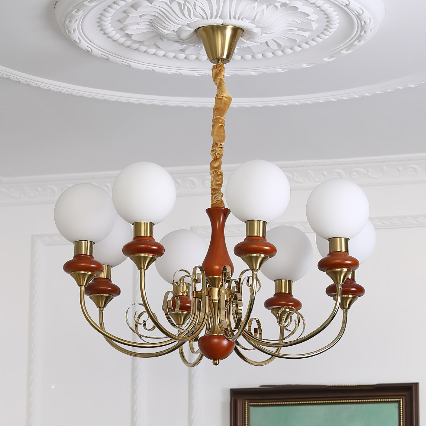 Lustra Chandelier Abat-jours Verts Bras Courbés en Or - Neutralighting