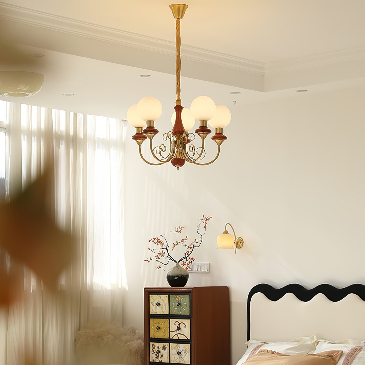 Lustra Chandelier Abat-jours Verts Bras Courbés en Or - Neutralighting