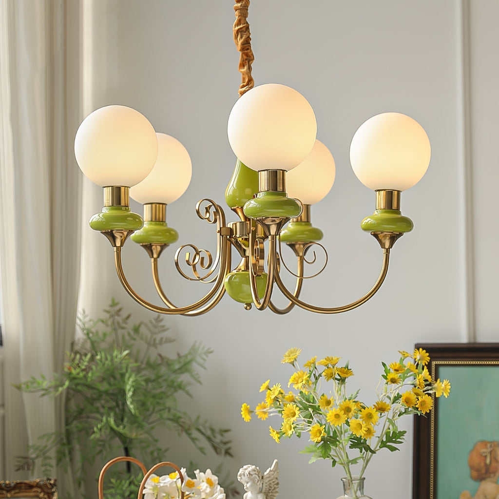 Lustra Chandelier Abat-jours Verts Bras Courbés en Or - Neutralighting