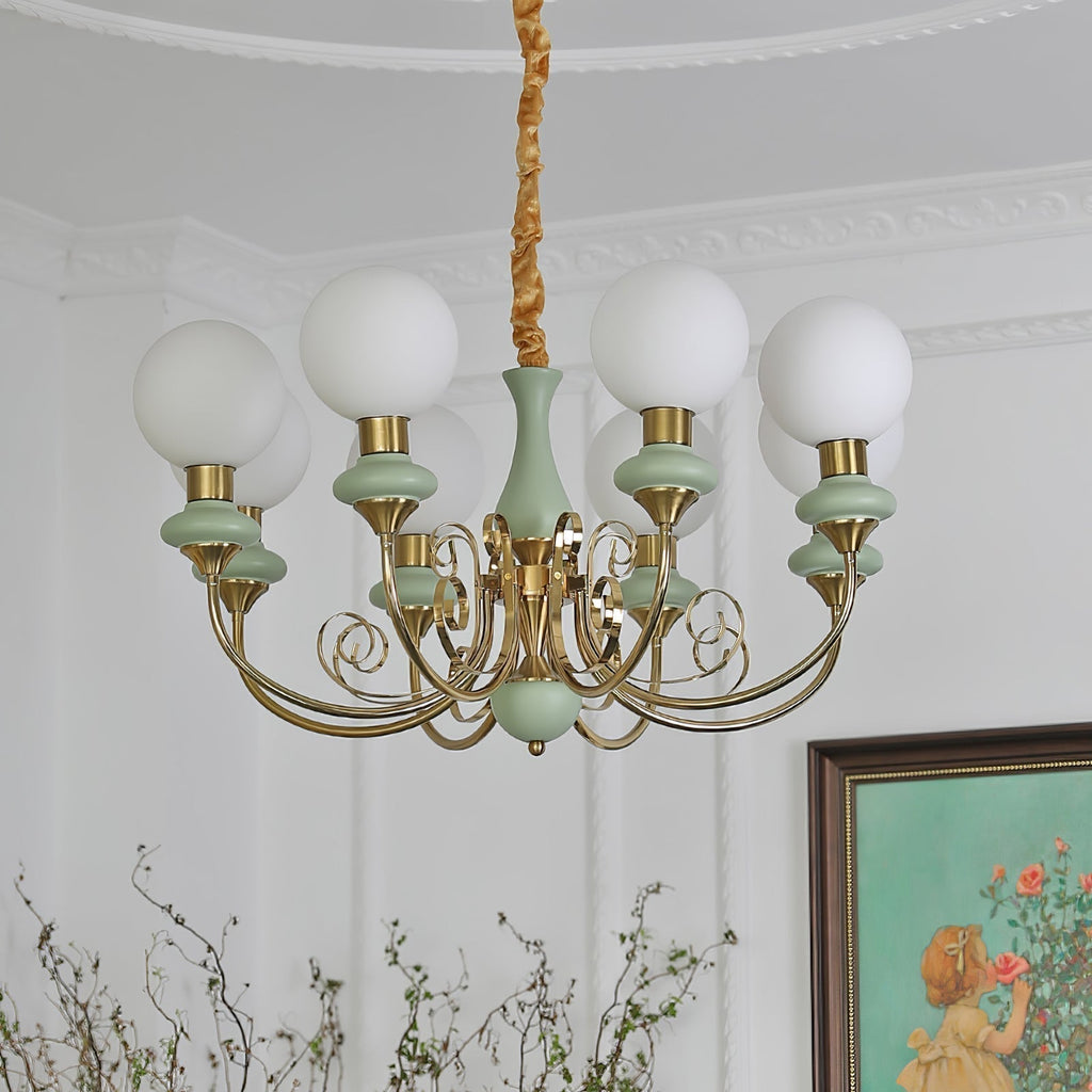 Lustra Chandelier Abat-jours Verts Bras Courbés en Or - Neutralighting