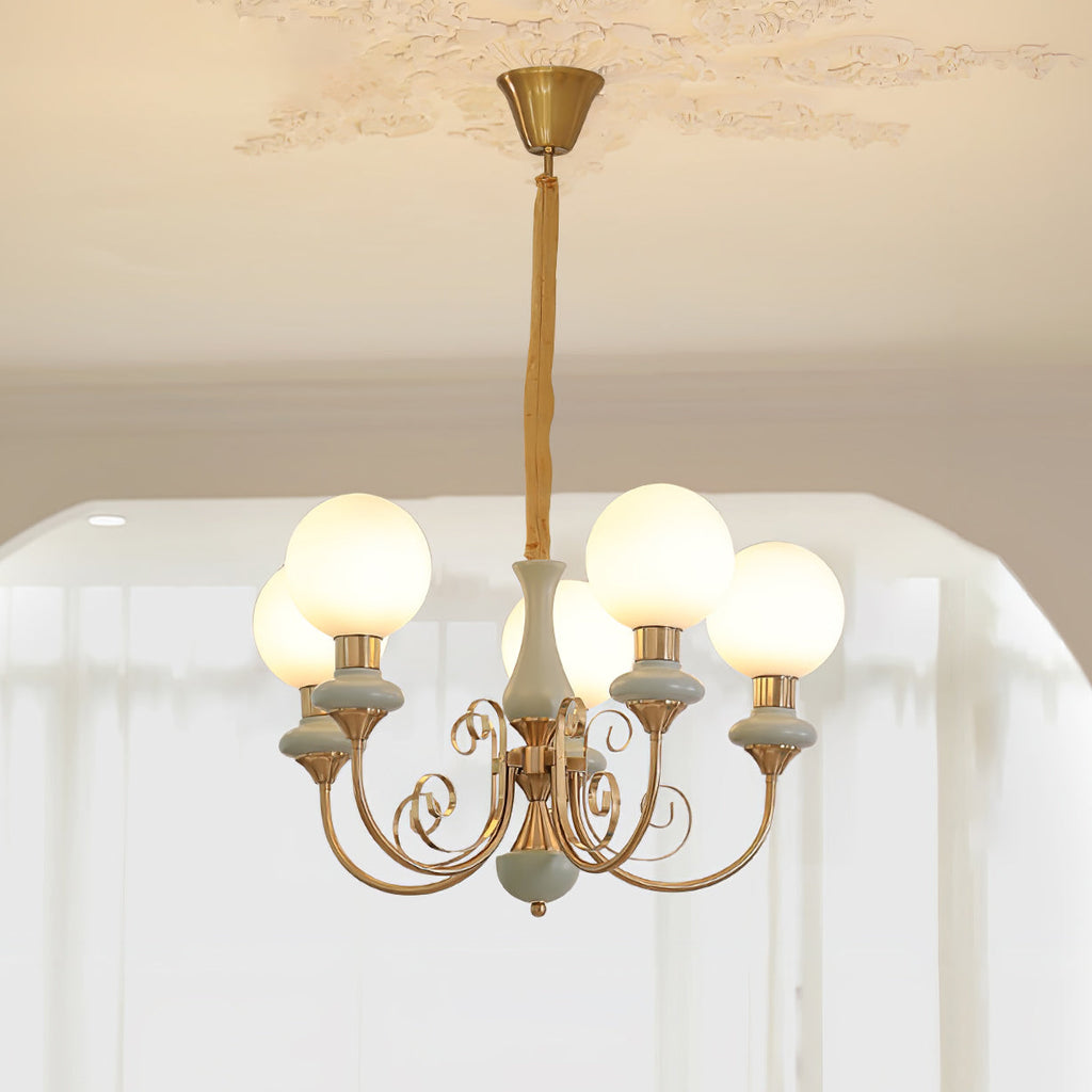 Lustra Chandelier Abat-jours Verts Bras Courbés en Or - Neutralighting