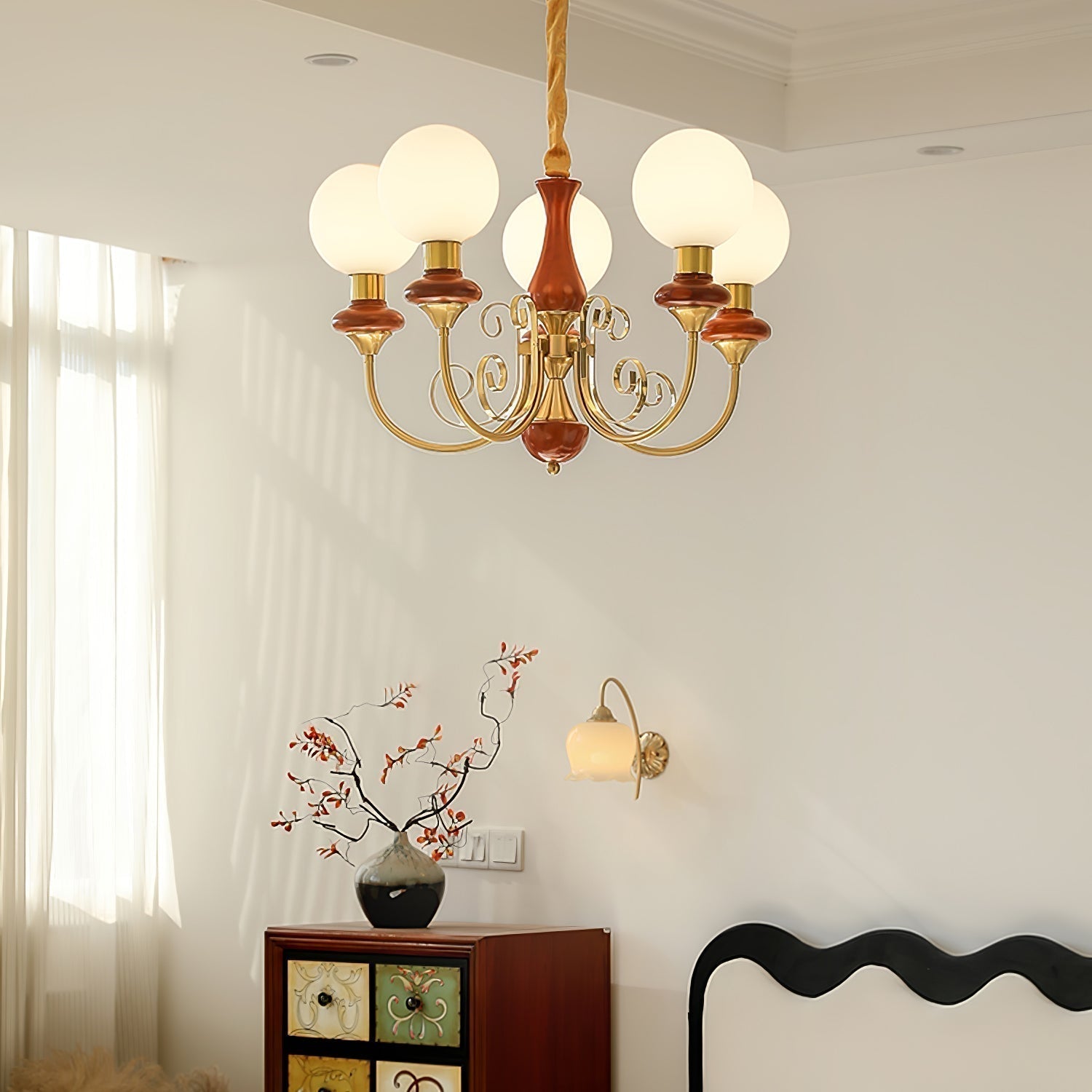 Lustra Chandelier Abat-jours Verts Bras Courbés en Or - Neutralighting