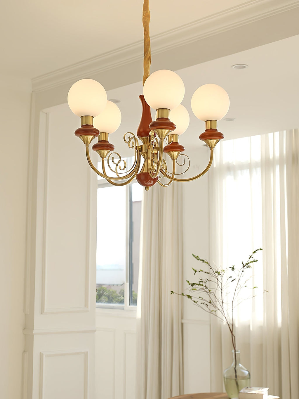 Lustra Chandelier Abat-jours Verts Bras Courbés en Or - Neutralighting