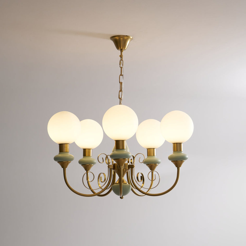 Lustra Chandelier Abat-jours Verts Bras Courbés en Or - Neutralighting
