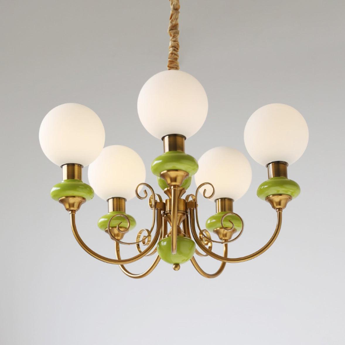 Lustra Chandelier Abat-jours Verts Bras Courbés en Or - Neutralighting