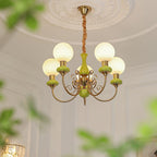 Lustra Chandelier Abat-jours Verts Bras Courbés en Or - Neutralighting